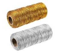 sourcing map Cotton Rope Twisted Braided Rope Cord, Gold Silver 100m/109 Yard 1.5mm Dia for Wall Hanging, Plant Hanger, Macrame Knotting