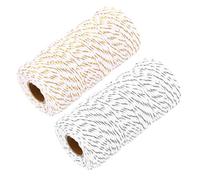 sourcing map Cotton Rope Twisted Braided Rope Cord, Multicolored 100m/109 Yard 2mm Dia for Wall Hanging, Plant Hanger, Knitting, Macrame Knotting (White Gold, White Silver)