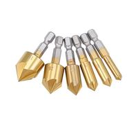 sourcing map Countersink Drill Bit Set HSS 90 Degree 1/4" Hex Shank 5 Flute Bit 6mm-19mm 6Pcs