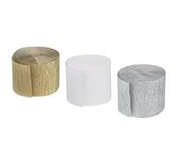 sourcing map Crepe Paper Streamers 3 Rolls 32ft in 3 Colors for Rainbow Party Decorations Wedding Ceremony Birthday Christmas Decoration(Silver Tone/White/Gold Tone)