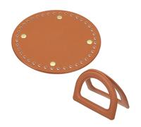 sourcing map Crochet Bag Making Kit, 1Pcs 5.5" Round PU Leather Bag Bottom with 2Pcs D-Shaped Purse Handle Purse Making Supplies for DIY Woven Bag Crochet Handbag, Brown