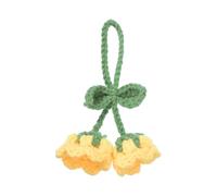sourcing map Crochet Car Hanging Accessory, Handmade Ornament with 2 Cute Little Lily of the Valley Flowers for Car Decor Bag Keychain, Yellow
