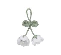 sourcing map Crochet Car Hanging Accessory, Handmade Ornament with 2 Cute Little Lily of the Valley Flowers for Car Decor Bag Keychain, White