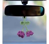 sourcing map Crochet Car Hanging Accessory, Handmade Ornament with 2 Cute Little Lily of the Valley Flowers for Car Decor Bag Keychain, Dark Purple