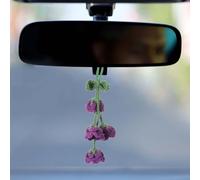 sourcing map Crochet Car Hanging Accessory, Handmade Ornament with 4 Cute Little Lily of the Valley Flowers for Car Decor Bag Keychain, Purple