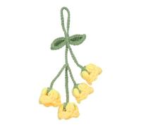 sourcing map Crochet Car Hanging Accessory, Handmade Ornament with 4 Cute Little Lily of the Valley Flowers for Car Decor Bag Keychain, Yellow