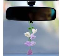 sourcing map Crochet Car Hanging Accessory, Handmade Ornament with 6 Cute Little Lily of the Valley Flowers for Car Decor Bag Keychain, 5 Colors