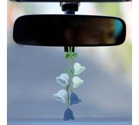 sourcing map Crochet Car Hanging Accessory, Handmade Ornament with 6 Cute Little Lily of the Valley Flowers for Car Decor Bag Keychain, Aqua/Blue/Dark Blue