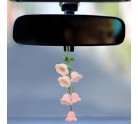 sourcing map Crochet Car Hanging Accessory, Handmade Ornament with 6 Cute Little Lily of the Valley Flowers for Car Decor Bag Keychain, Cherry Pink/Dark Pink/Skin Color