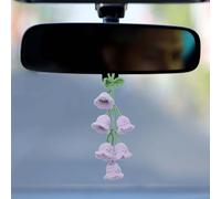 sourcing map Crochet Car Hanging Accessory, Handmade Ornament with 6 Cute Little Tulip Flowers for Car Decor Bag Keychain, Purple