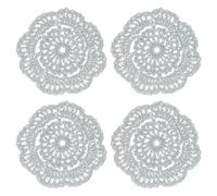 sourcing map Crochet Doilies, 4Pcs 4" Cotton Woven Fabric Coasters, Lace Round Handmade Coasters with Floral Pattern for Wedding Party Decoration (Light Gray)