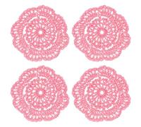 sourcing map Crochet Doilies, 4Pcs 4" Cotton Woven Fabric Coasters, Lace Round Handmade Coasters with Floral Pattern for Wedding Party Decoration (Dark Pink)