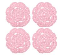 sourcing map Crochet Doilies, 4Pcs 4" - Cotton Woven Fabric Coasters, Lace Round Handmade Coasters with Floral Pattern for Wedding Party Decoration (Pink)