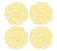 sourcing map Crochet Doilies, 4Pcs 4" Cotton Woven Fabric Coasters, Lace Round Handmade Coasters with Floral Pattern for Wedding Party Decoration (Goose Yellow)