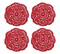 sourcing map Crochet Doilies, 4Pcs 4" - Cotton Woven Fabric Coasters, Lace Round Handmade Coasters with Floral Pattern for Wedding Party Decoration (Bright Red)