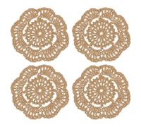 sourcing map Crochet Doilies, 4Pcs 4" Cotton Woven Fabric Coasters, Lace Round Handmade Coasters with Floral Pattern for Wedding Party Decoration (Light Coffee)