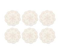 sourcing map Crochet Doilies, 6Pcs 8" - Handmade Crochet Cotton Coaster, Round Lace Placemats with Floral Patterns for Wedding Party Decoration (Beige)