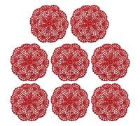 sourcing map Crochet Doilies, 8Pcs 8" - Handmade Crochet Cotton Coaster, Round Lace Placemats with Floral Patterns for Wedding Party Decoration (Red)