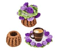 sourcing map Crochet Flower Coasters, Crochet Coasters with Mini Basket Handmade Soft Decorative Floral Display for Home Decor Wedding Gift Coffee Table Office, Deep Purple Light Purple