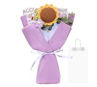 sourcing map Crochet Flowers Bouquet, Sunflower Handmade Knitted Bouquet, Crochet Artificial Flower for Mother's Day Birthday, Wedding Graduation, Purple