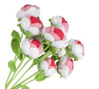 sourcing map Crochet Flowers Handmade Knitting Rose Artificial Woven Small Potted with Stems for Valentine's Gifts Home Wedding Party Office Table Decor, Gradient Rose Red Count 10