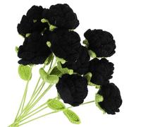 sourcing map Crochet Flowers Handmade Knitting Rose Artificial Woven Small Potted with Stems for Valentine's Gifts Home Wedding Party Office Table Decor, Black Count 10