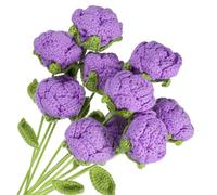 sourcing map Crochet Flowers Handmade Knitting Rose Artificial Woven Small Potted with Stems for Valentine's Gifts Home Wedding Party Office Table Decor, Light Purple Count 10