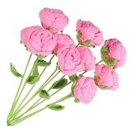 sourcing map Crochet Flowers Handmade Knitting Rose,Bright Pink 10Pcs | Artificial Woven Small Potted with Stems for Valentine's Gifts Home Wedding Party Office Table Decor