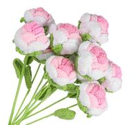 sourcing map Crochet Flowers Handmade Rose, Gradient Bright Pink 10Pcs | Knitting Artificial Woven Small Potted with Stems for Valentine's Gifts Home Wedding Party Office Table Decor