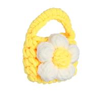 sourcing map Crochet Purse Pouch, Cute Handmade Knitted Storage Bag, Knit Earbud Pouch Crochet Bag with Camellia Flower for Earbuds Headphones Keys Makeup Storage Organizer, Yellow/White