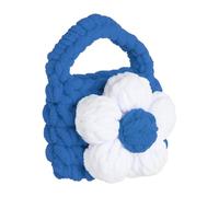 sourcing map Crochet Purse Pouch, Cute Handmade Knitted Storage Bag, Knit Earbud Pouch Crochet Bag with Camellia Flower for Earbuds Headphones Keys Makeup Storage Organizer, Sapphire Blue/White