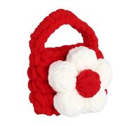 sourcing map Crochet Purse Pouch, Cute Handmade Knitted Storage Bag, Knit Earbud Pouch Crochet Bag with Camellia Flower for Earbuds Headphones Keys Makeup Storage Organizer, Red/White