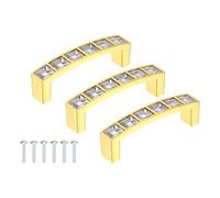 sourcing map Crystal Drawer Pulls, 2.5" Hole Center Zinc Alloy Cabinet Pulls Handles with Screws for Kitchen Bedroom Dresser Cupboard Wardrobe, Gold, 3 Pcs (3" Length)
