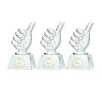 sourcing map Crystal Glass Trophy Thumbs Up, 1st 2nd 3rd Place Winner Trophies Award with Box for Desktop Table Decor Tournaments Sports Competitions Paperweight, Clear White Base 3Pcs