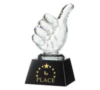 sourcing map Crystal Glass Trophy Thumbs Up, 1st Place Winner Trophies Award with Box for Desktop Table Decor Tournaments Sports Competitions Paperweight, Clear Black Base