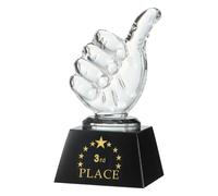 sourcing map Crystal Glass Trophy Thumbs Up, 3rd Place Winner Trophies Award with Box for Desktop Table Decor Tournaments Sports Competitions Paperweight, Clear Black Base