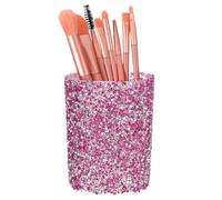 sourcing map Crystal Makeup Brush Holder Storage Box Round Pencil Case, 2.9x2.9x3.8inch Multifunctional Rhinestone Pen Holder Nail Art Tool Holder for Home Office Studio, Rose Red