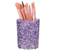 sourcing map Crystal Makeup Brush Holder Storage Box Round Pencil Case, 2.9x2.9x3.8inch Multifunctional Rhinestone Pen Holder Nail Art Tool Holder for Home Office Studio, Purple