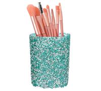 sourcing map Crystal Makeup Brush Holder Storage Box Round Pencil Case, 7.4 x 7.4 x 9.7 cm Multifunctional Rhinestone Pen Holder Nail Art Tool Holder for Home Office Studio, Blue