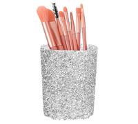 sourcing map Crystal Makeup Brush Holder Storage Box Round Pencil Case, 7.4 x 7.4 x 9.7 cm Multifunctional Rhinestone Pen Holder Nail Art Tool Holder for Home Office Studio, White