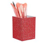 sourcing map Crystal Makeup Brush Holder Storage Box Square Pencil Case, 2.6x2.6x3.5inch Multifunctional Rhinestone Pen Holder Nail Art Tool Holder for Home Office Studio, Red