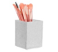 sourcing map Crystal Makeup Brush Holder Storage Box Square Pencil Case, 2.6x2.6x3.5inch Multifunctional Rhinestone Pen Holder Nail Art Tool Holder for Home Office Studio, White