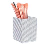 sourcing map Crystal Makeup Brush Holder Storage Box Square Pencil Case, 2.6x2.6x3.5inch Multifunctional Rhinestone Pen Holder Nail Art Tool Holder for Home Office Studio, Multi-Colored