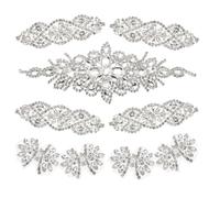 sourcing map Crystal Rhinestone Applique, 9Pcs Handmade Hot Fix Applique for Bridal Wedding Dress Belt Shoes Decoration, Silver
