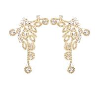 sourcing map Crystal Rhinestone Applique, Sew on Applique Wedding Dress Decoration for Women DIY Accessories Prom Ceremony Wedding Party White, Gold, 1 Set