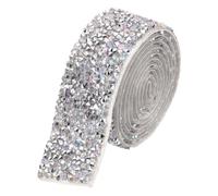 sourcing map Crystal Rhinestone Ribbon, 1 Yard x 1 Inch Self-Adhesive Rhinestone Sticker Ribbon Banding Belt Wrap for Wedding Cakes Birthday Decorations Silver AB