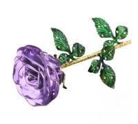 sourcing map Crystal Rose Flower with Stem, Single Forever Rose Eternal Floral Handcrafted Art Glass Flower for Valentine's Day Anniversary Wedding Home Decor Men Women Lovers Gift, Purple