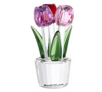 sourcing map Crystal Tulips Flower Figurine, Tulips Figurines Flowers Bouquet Ornaments Bouquet Decor Collectible for Birthday Anniversary Wedding Gifts Valentine's Day Gifts, Red/Pink/Purple