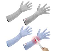 sourcing map Cut Resistant Sleeves with Gloves, 42cm Arm Protection Sleeve HPPE Farmer Gardening Sleeves for Work Kitchen Welding Farming, Blue-Gray, Pair of 2