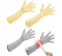 sourcing map Cut Resistant Sleeves with Gloves, 47cm Arm Protection Sleeve HPPE Farmer Gardening Sleeves for Work Kitchen Welding Farming, Yellow-Gray, Pair of 2